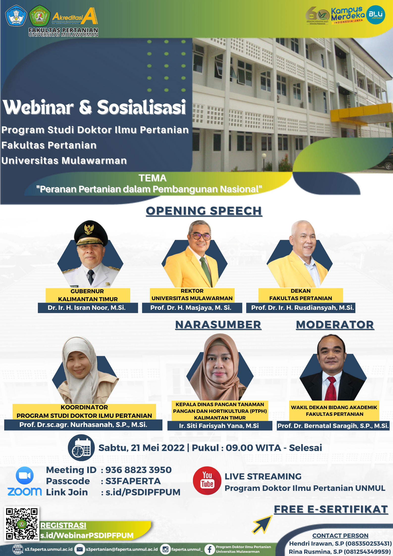 Webinar & Sosialisasi Program Studi Doktor Ilmu Pertanian Fakultas Pertanian Universitas Mulawarman