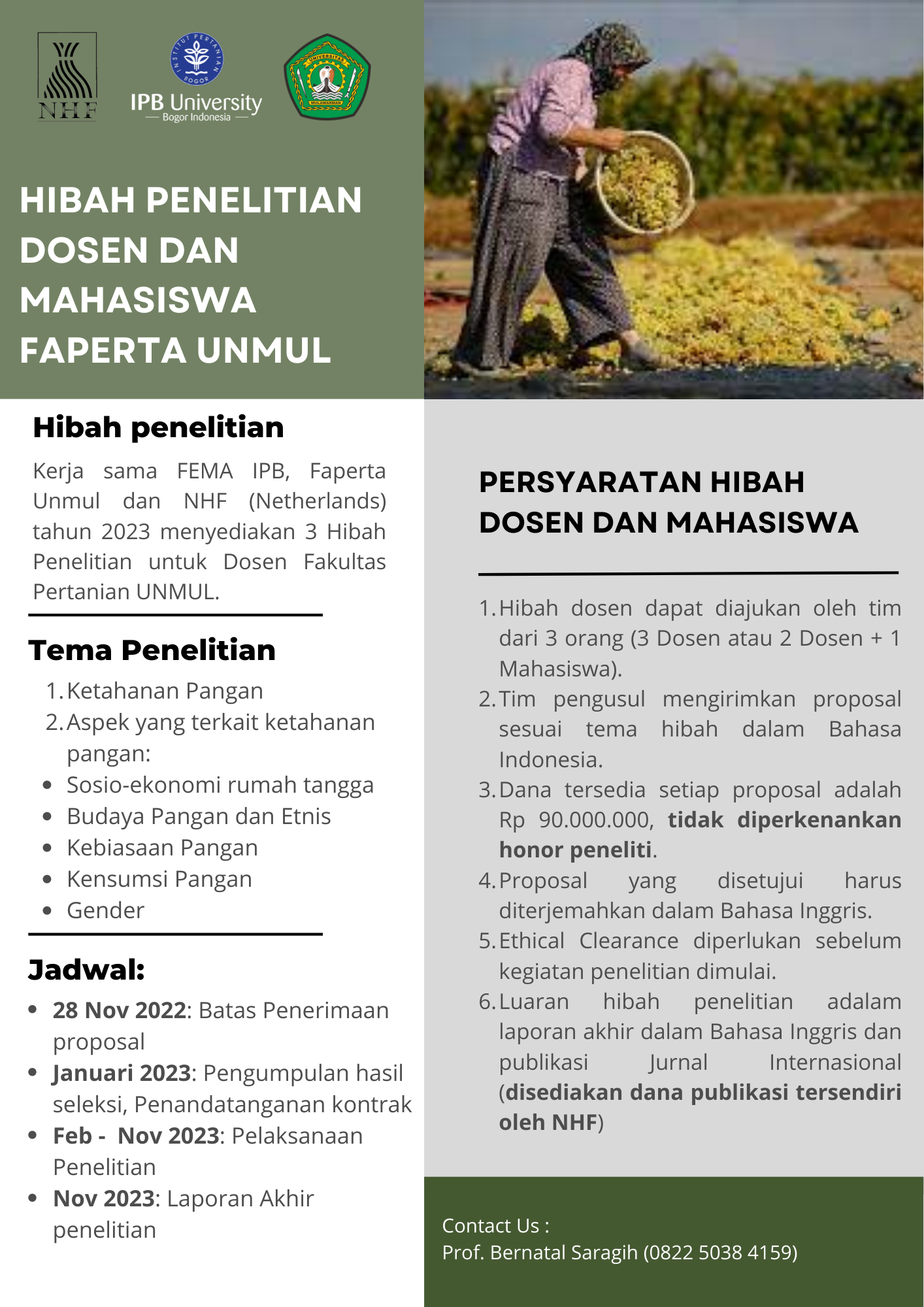 Pengumuman Hibah Riset NHF Kerjasama IPB dengan NHF-Netherlands