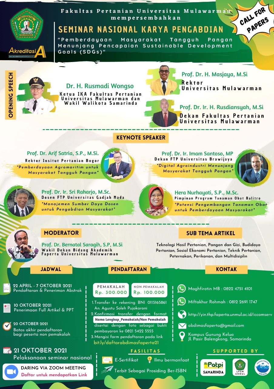 📢📣 PERPANJANGAN CALL FOR PAPER 📣📢 SEMINAR NASIONAL KARYA PENGABDIAN FAKULTAS PERTANIAN UNIVERSITAS MULAWARMAN