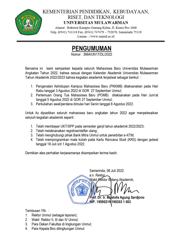 Informasi Kegiatan Mahasiswa Baru Universitas Mulawarman