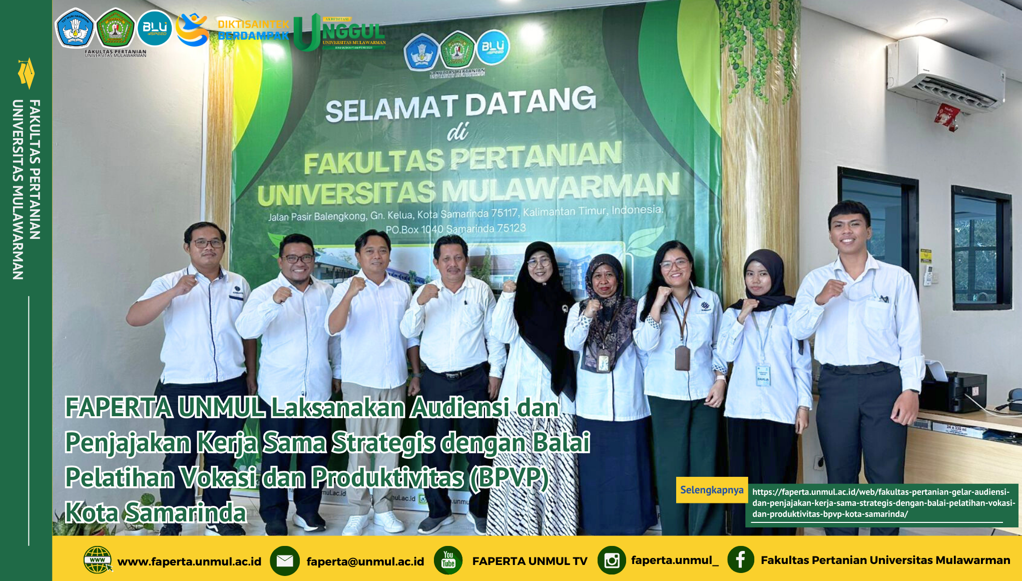Fakultas Pertanian Gelar Audiensi dan Penjajakan Kerja Sama Strategis dengan Balai Pelatihan Vokasi dan Produktivitas (BPVP) Kota Samarinda
