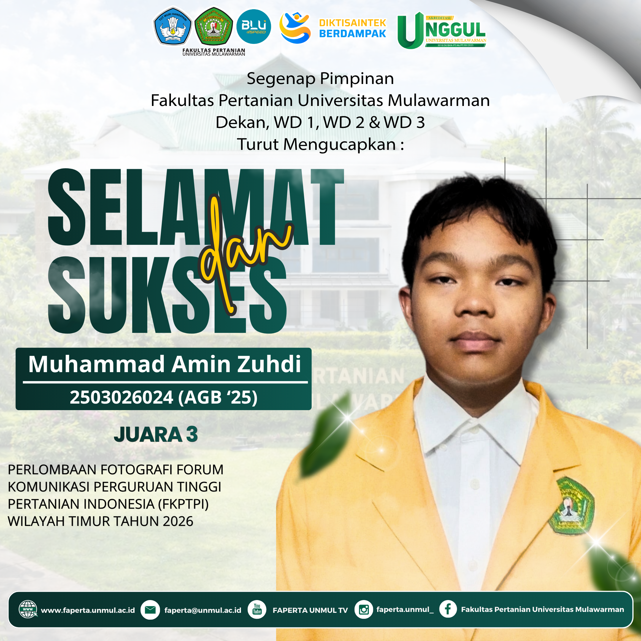 Mahasiswa Agribisnis Fakultas Pertanian UNMUL Raih Juara III Lomba Fotografi FKPTPI Wilayah Timur 2026