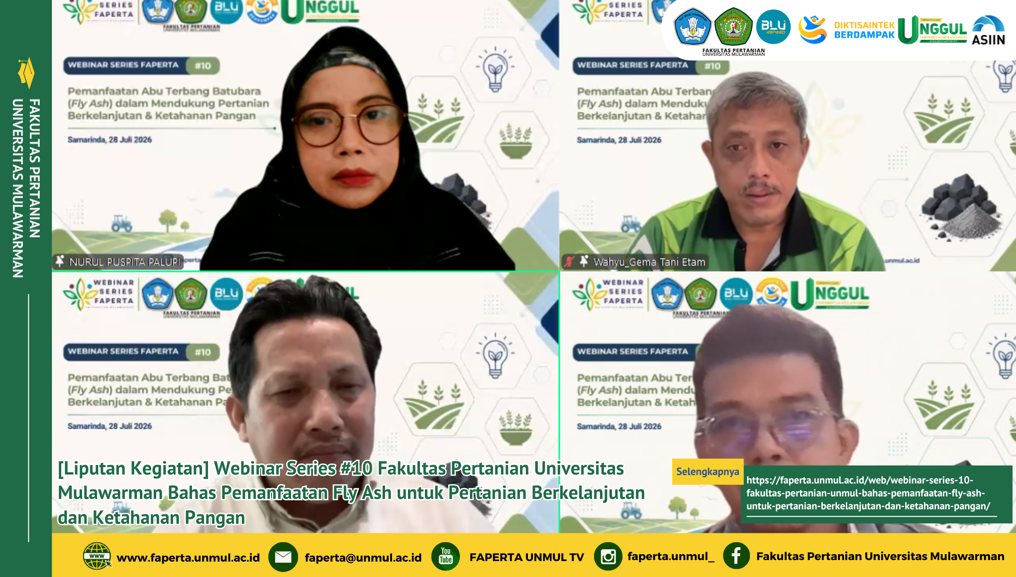 Webinar Series #10 Fakultas Pertanian Unmul Bahas Pemanfaatan Fly Ash untuk Pertanian Berkelanjutan dan Ketahanan Pangan