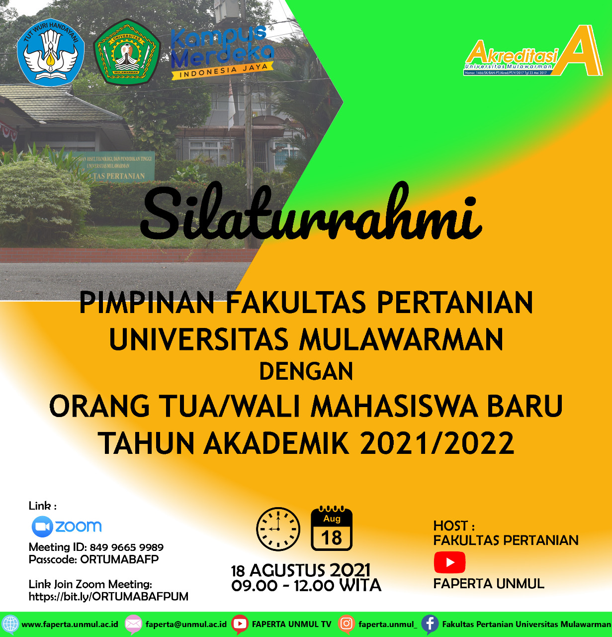 [Liputan Kegiatan] Silaturahmi Pimpinan Fakultas Pertanian Universitas Mulawarman dengan Orang Tua / Wali Mahasiswa Baru Tahun Ajaran 2021/2022