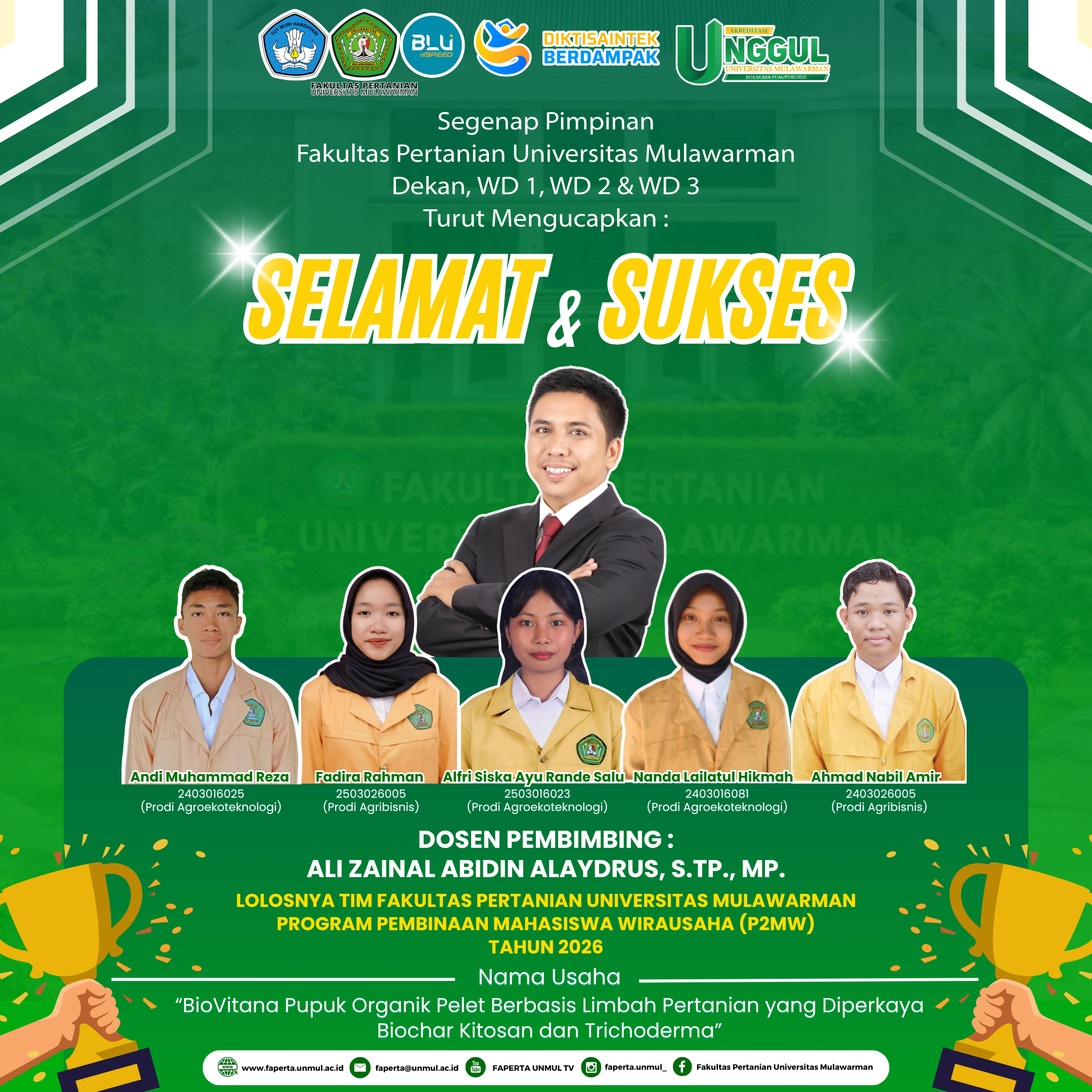 Mahasiswa Fakultas Pertanian UNMUL Lolos Program Pembinaan Mahasiswa Wirausaha (P2MW) Tahun 2026