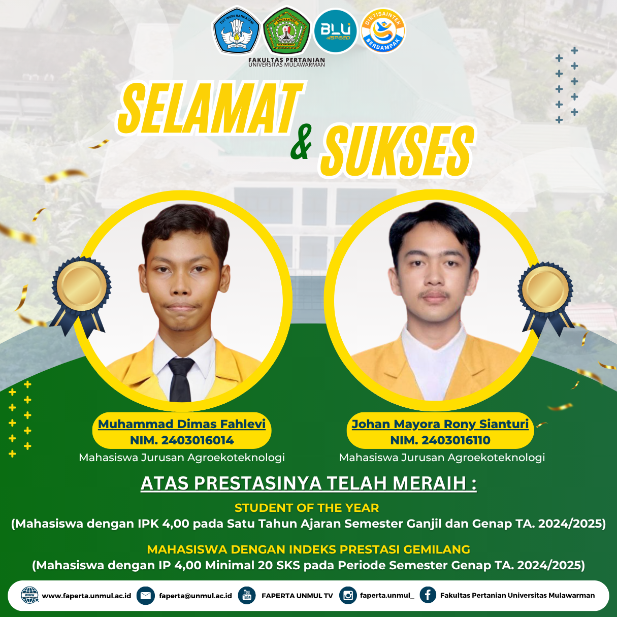 Selamat & Sukses Atas Prestasi Student Of The Year dan Mahasiswa dengan Indeks Prestasi Gemilang
