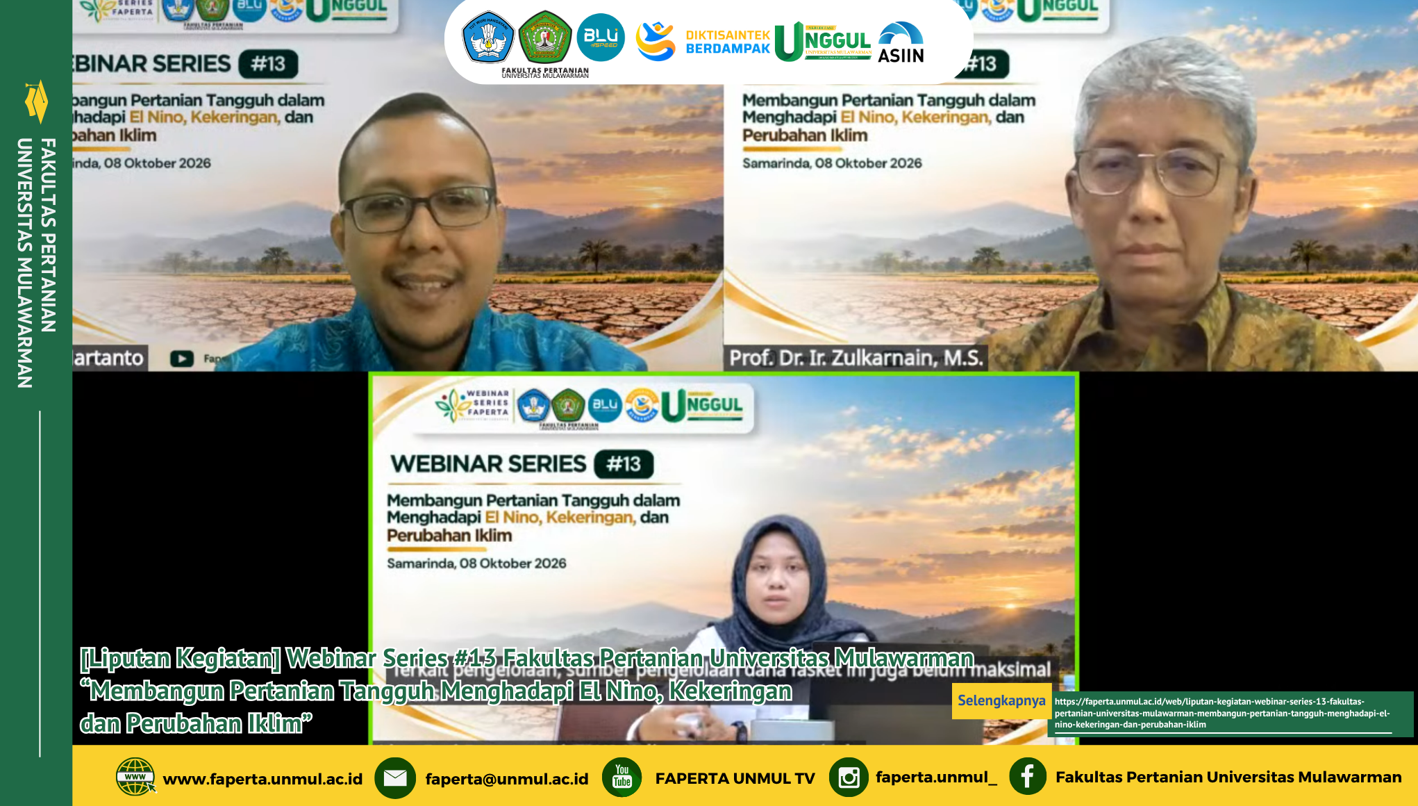 [Liputan Kegiatan] Webinar Series #13 Fakultas Pertanian Universitas Mulawarman “Membangun Pertanian Tangguh Menghadapi El Nino, Kekeringan, dan Perubahan Iklim”