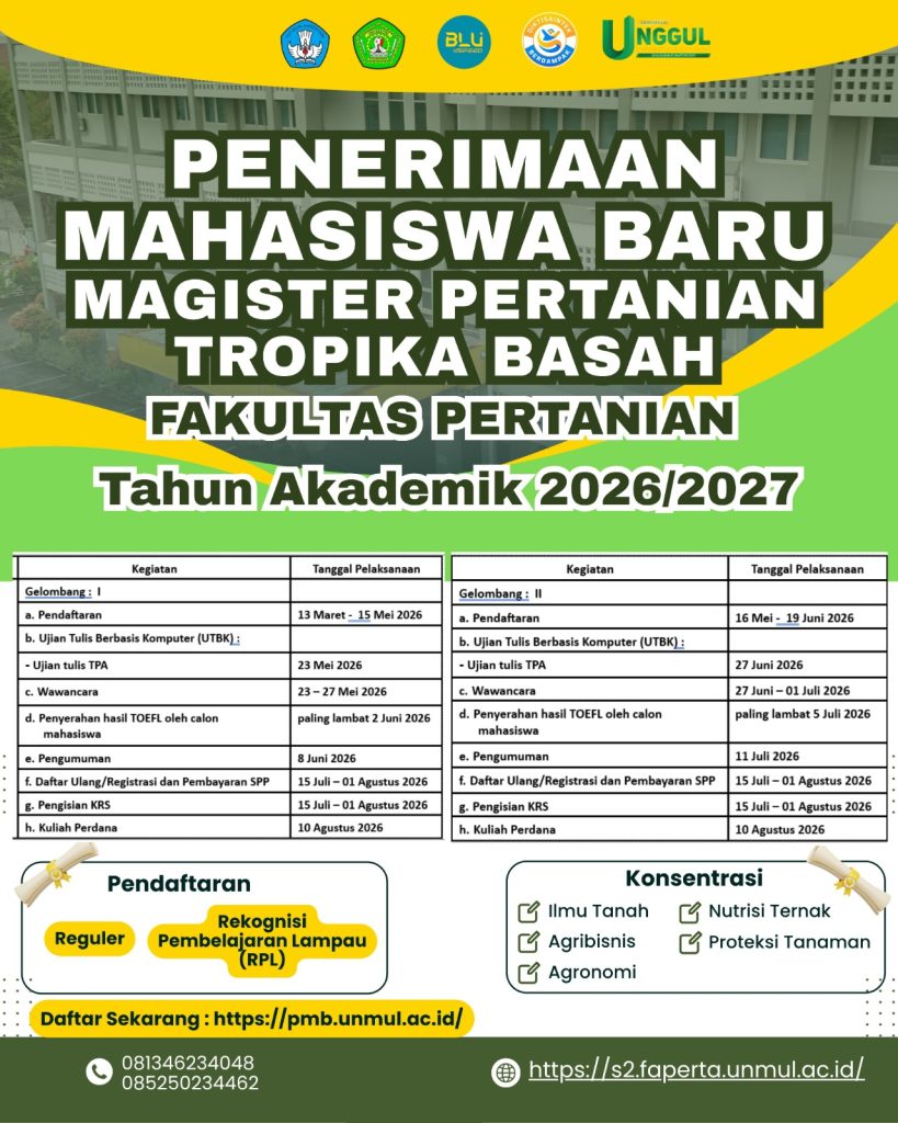 Flyer Penerimaan Mahasiswa Baru Magister Pertanian Tropika Basah 2026