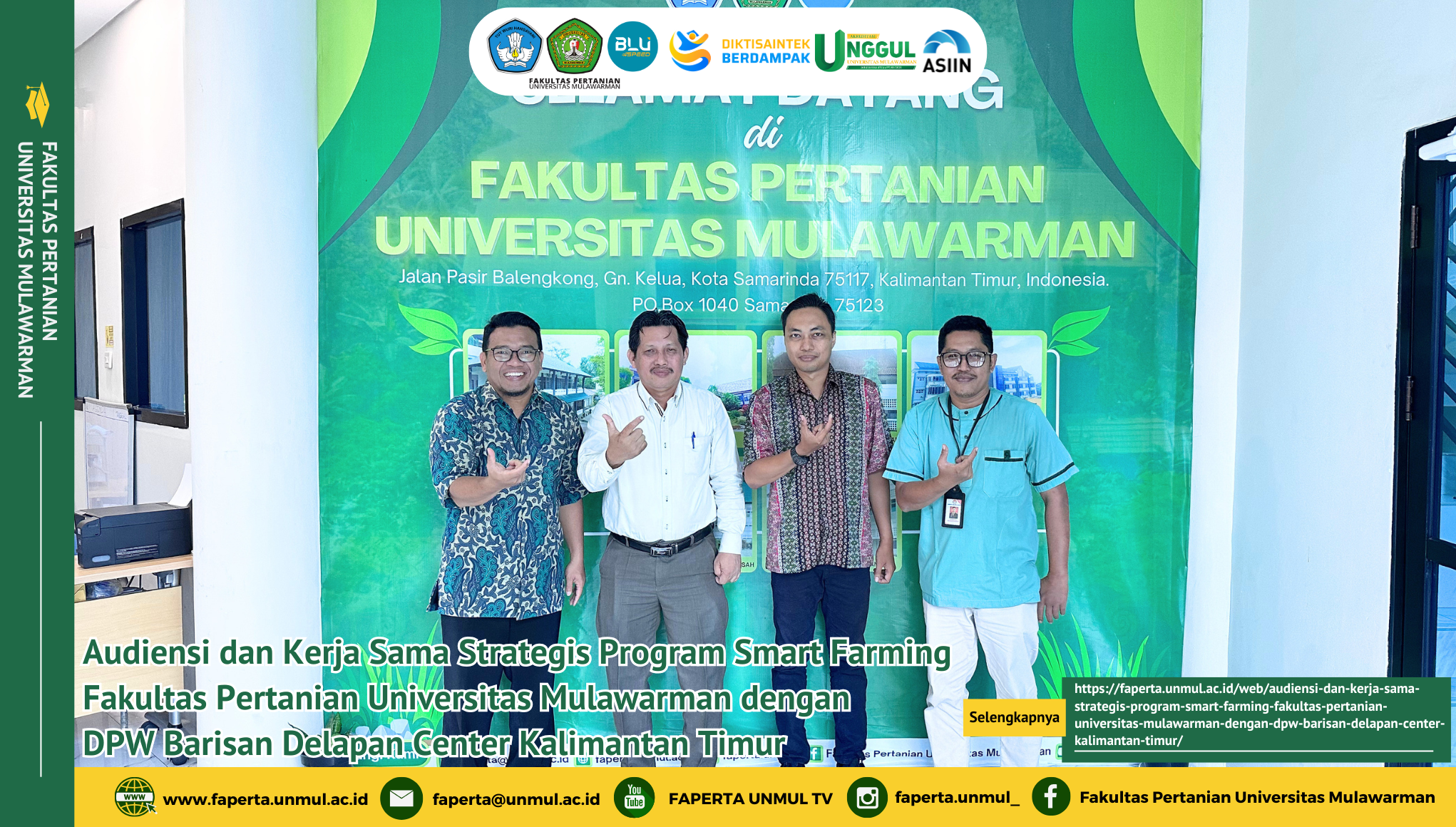 Audiensi dan Kerja Sama Strategis Program Smart Farming Fakultas Pertanian Universitas Mulawarman dengan DPW Barisan Delapan Center Kalimantan Timur