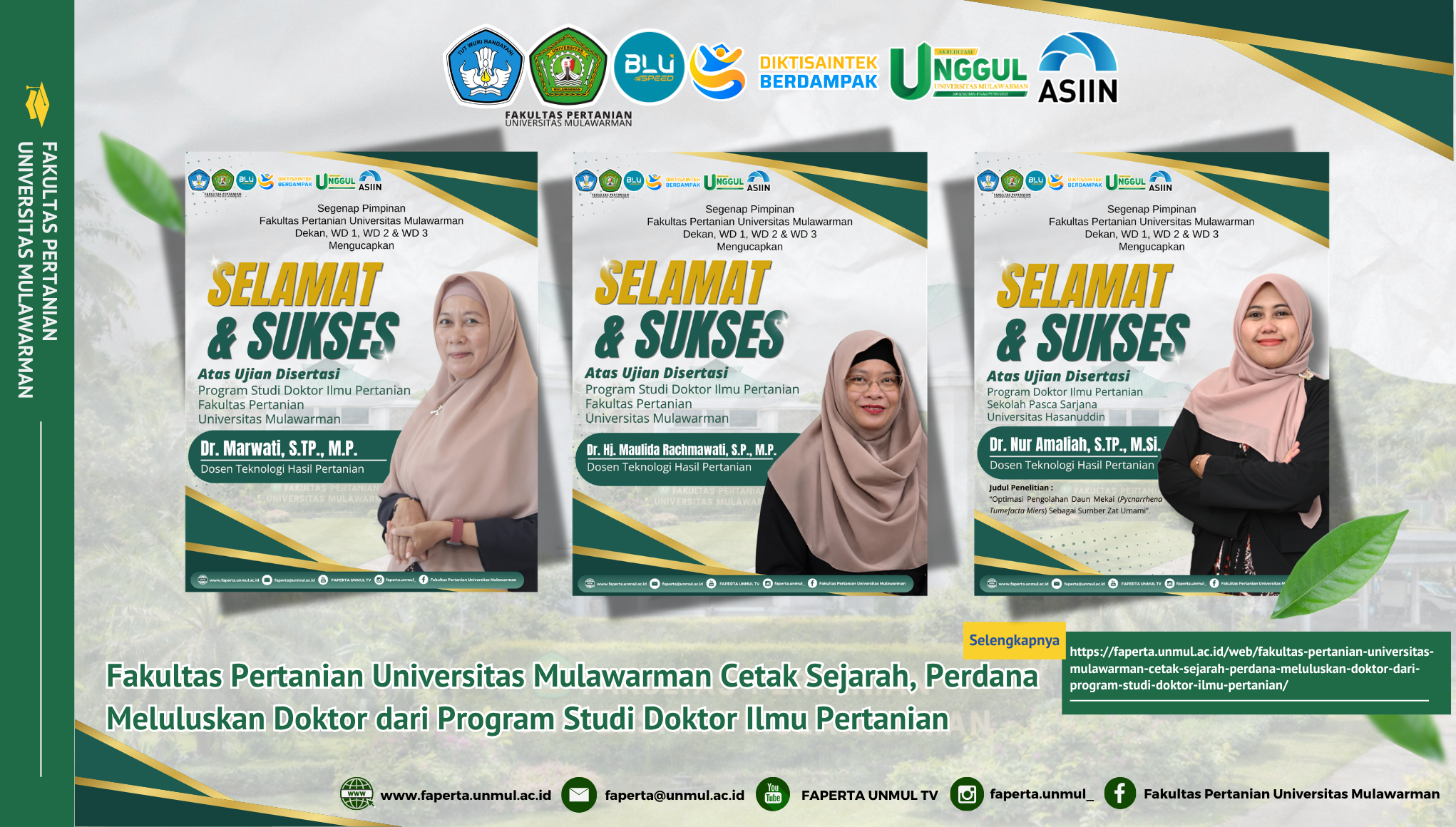 Fakultas Pertanian Universitas Mulawarman Cetak Sejarah, Perdana Meluluskan Doktor dari Program Studi Doktor Ilmu Pertanian