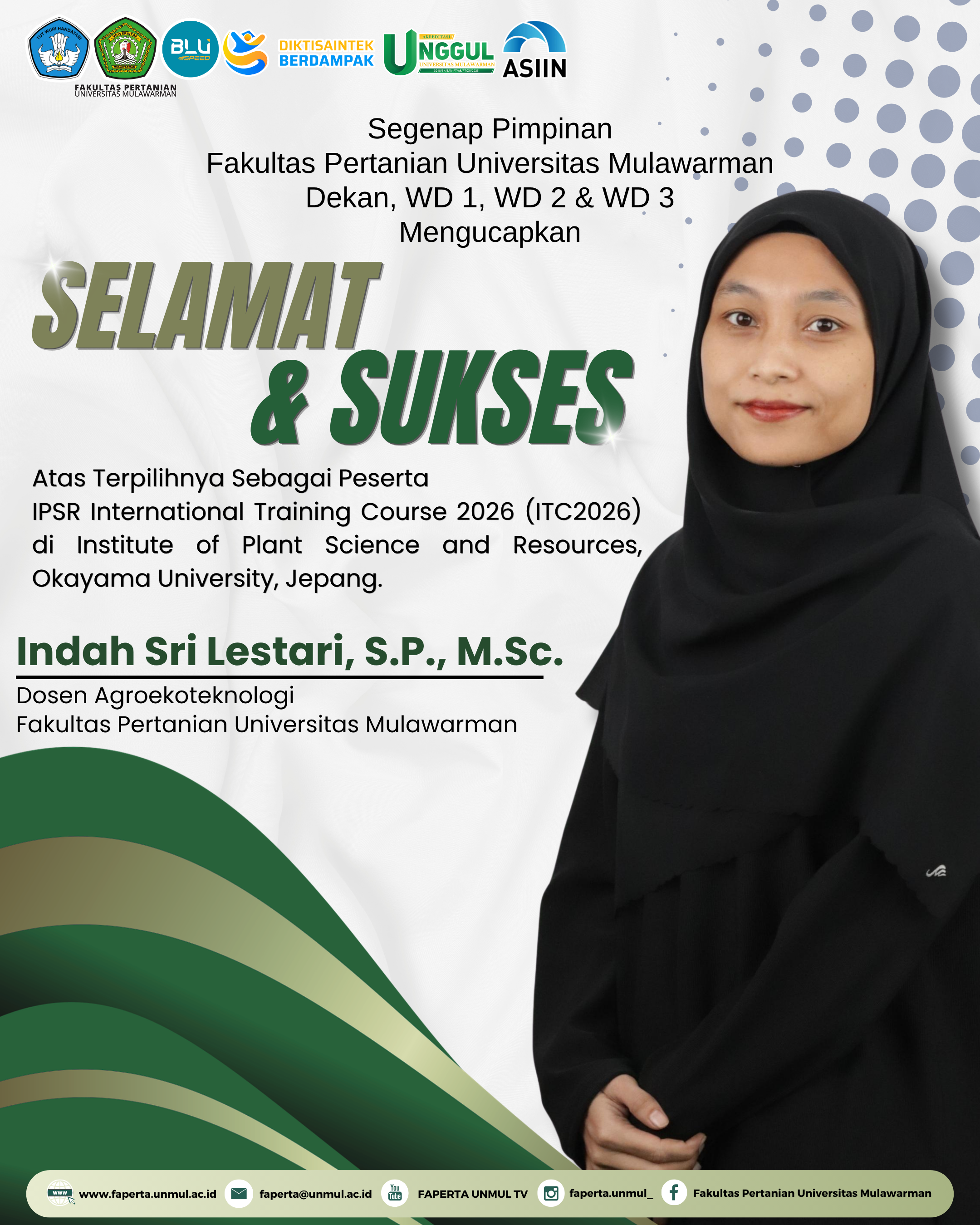 Dosen Fakultas Pertanian Universitas Mulawarman Terpilih Mengikuti IPSR International Training Course 2026 di Okayama University, Jepang