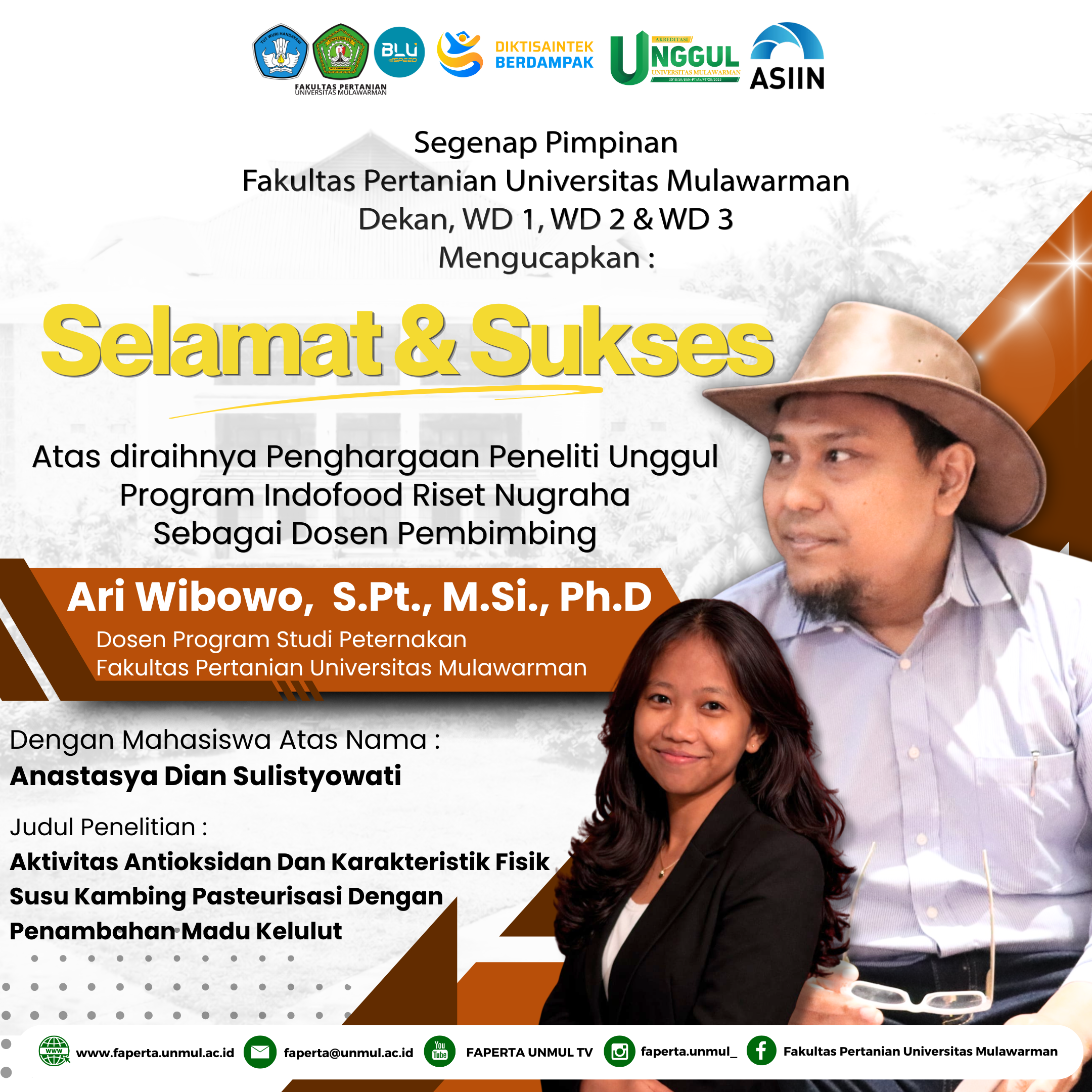 Selamat & Sukses Atas Diraihnya Penghargaan Peneliti Unggul Program Indofood Riset Nugraha