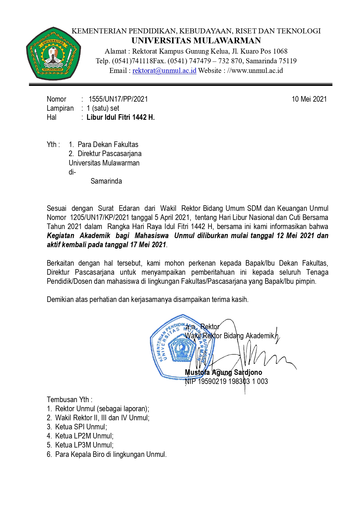Libur Kegiatan Akademik Hari Raya Idul Fitri 1442 H Tahun 2021