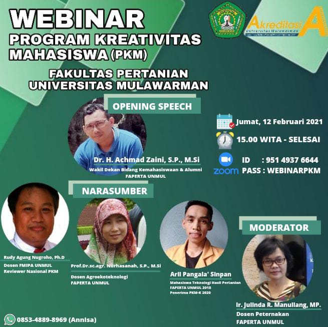 Webinar Program Kreativitas Mahasiswa (PKM) Fakultas Pertanian Universitas Mulawarman