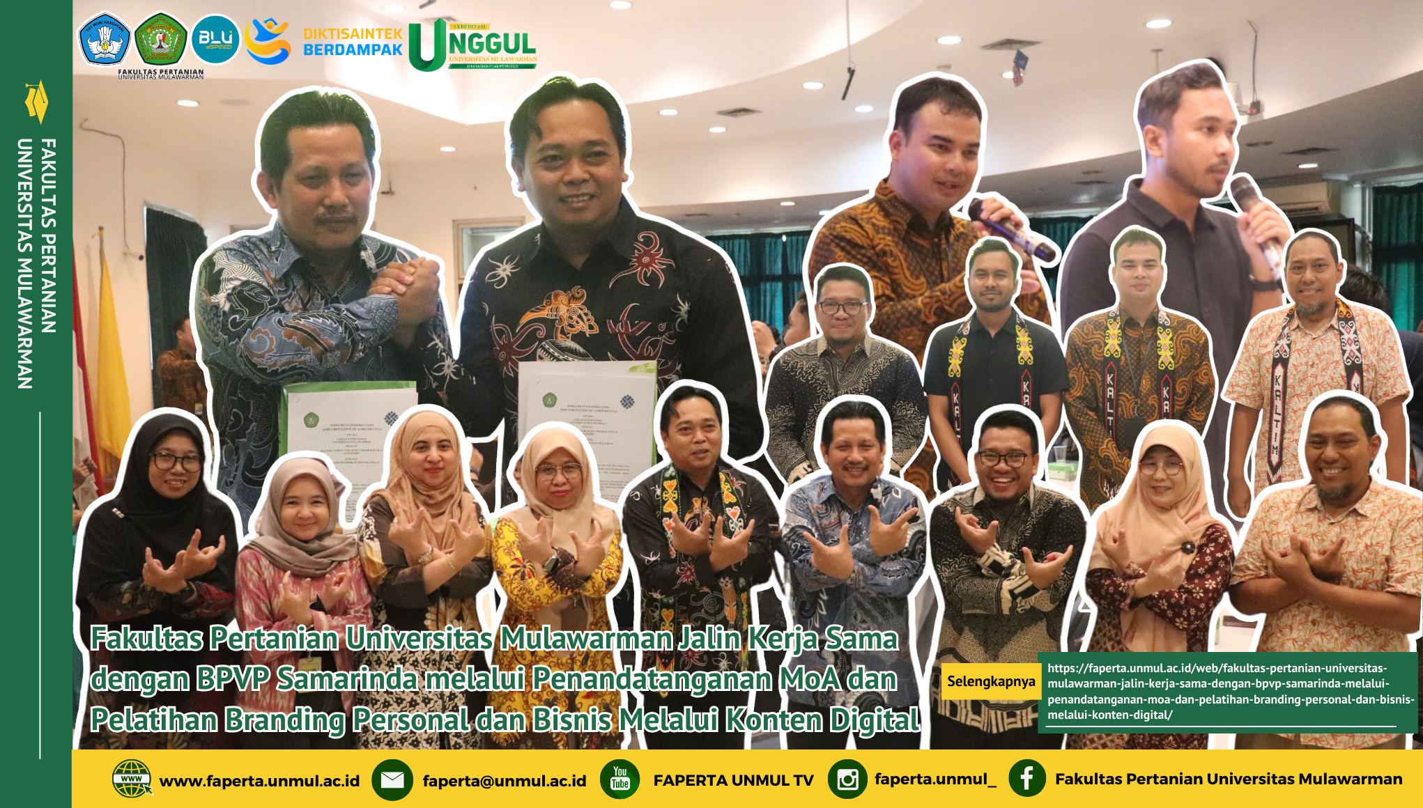 Fakultas Pertanian Universitas Mulawarman Jalin Kerja Sama dengan BPVP Samarinda melalui Penandatanganan MoA dan Pelatihan Branding Personal dan Bisnis Melalui Konten Digital