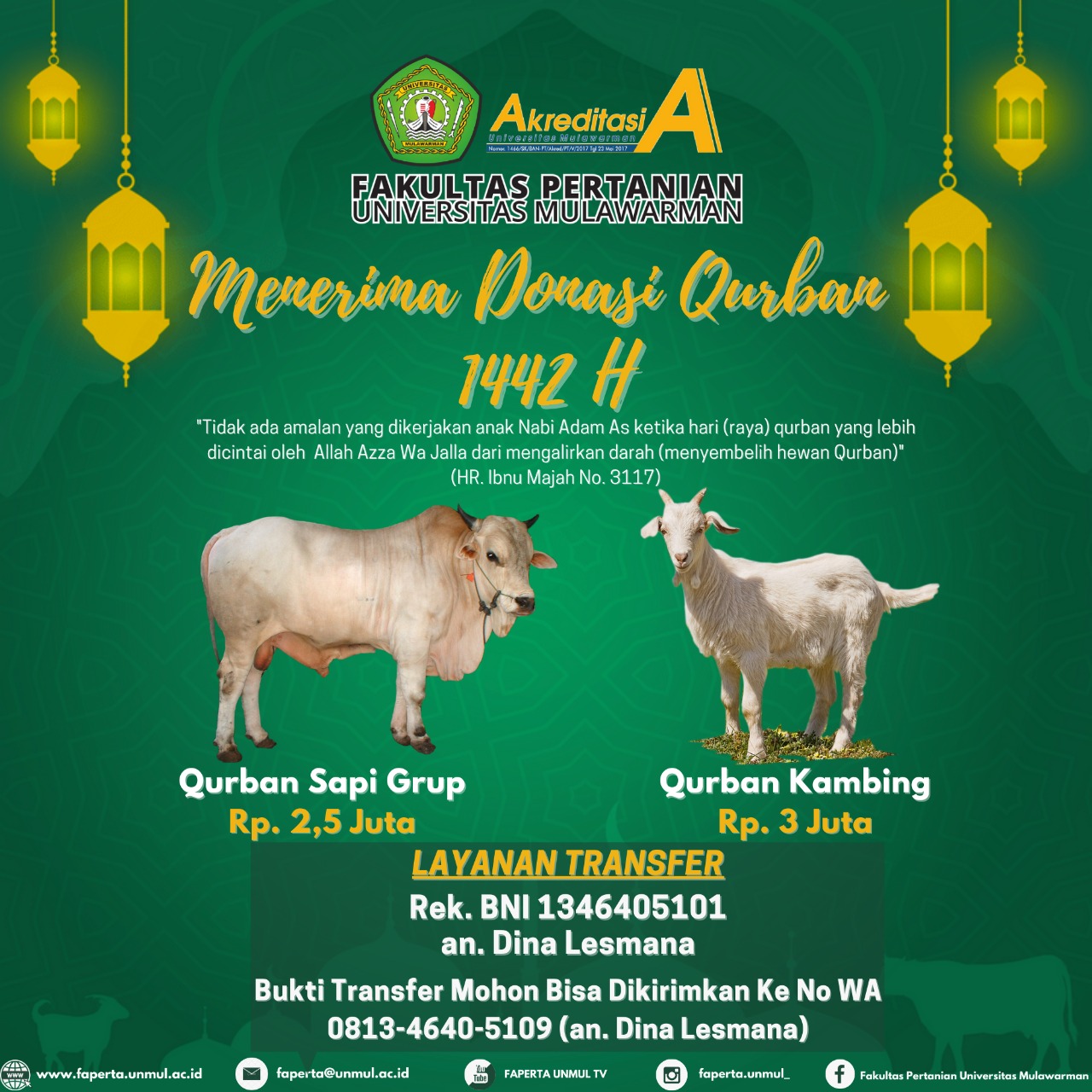 Fakultas Pertanian Universitas Mulawarman Menerima Donasi Qurban Tahun 2021 M / 1442 H