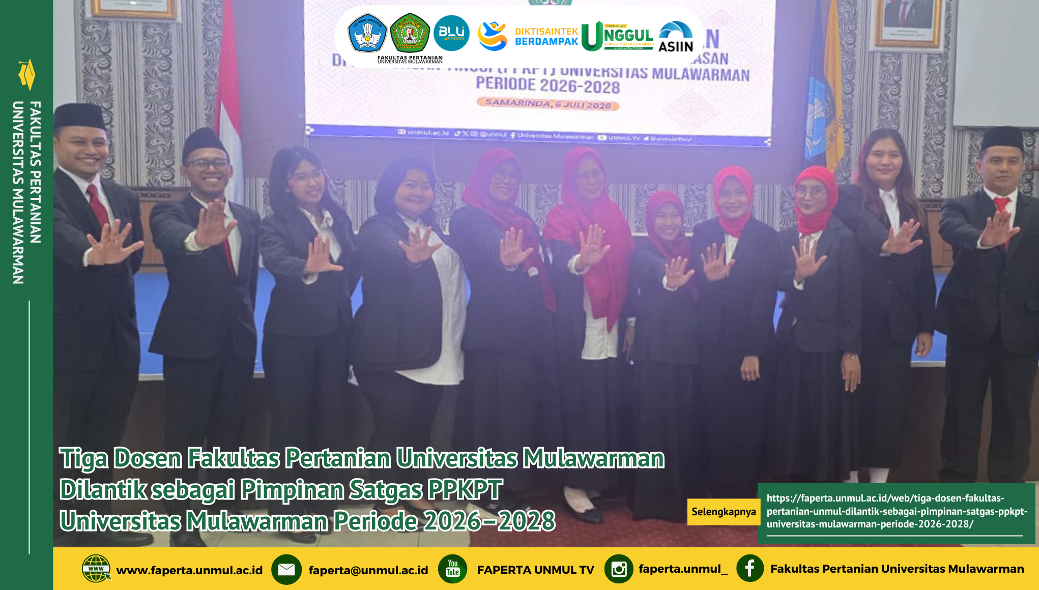 Tiga Dosen Fakultas Pertanian Unmul Dilantik sebagai Pimpinan Satgas PPKPT Universitas Mulawarman Periode 2026–2028