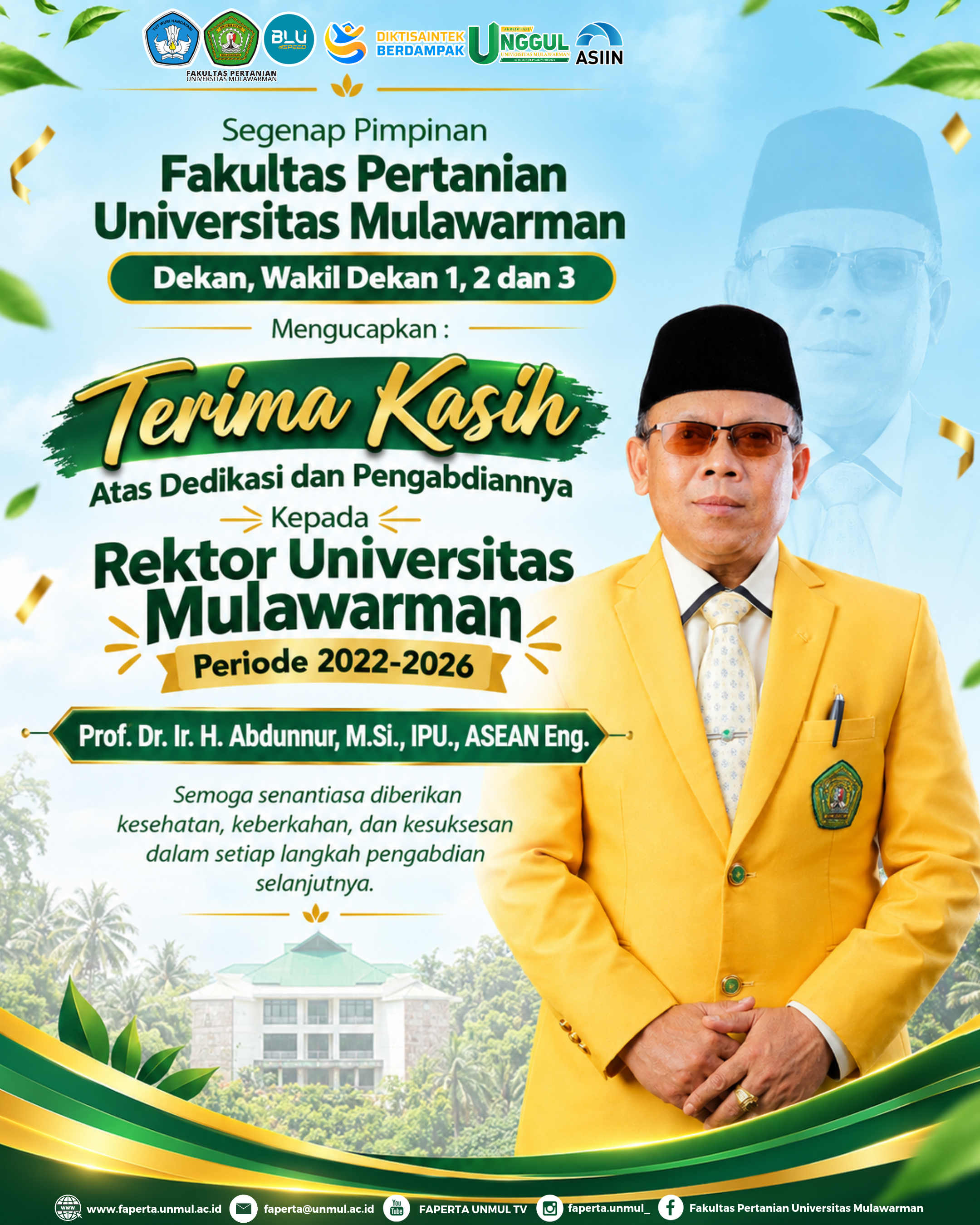 Terima Kasih Kepada Rektor Universitas Mulawarman Periode 2022–2026 (Prof. Dr. Ir. H. Abdunnur, M.Si., IPU., ASEAN Eng.)