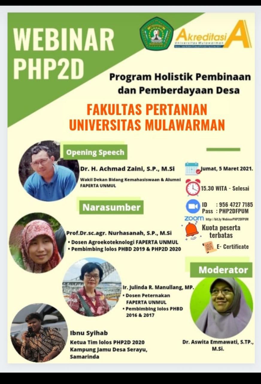 Webinar Program Holistik Pembinaan dan Pemberdayaan Desa (PHP2D) Fakultas Pertanian Universitas Mulawarman