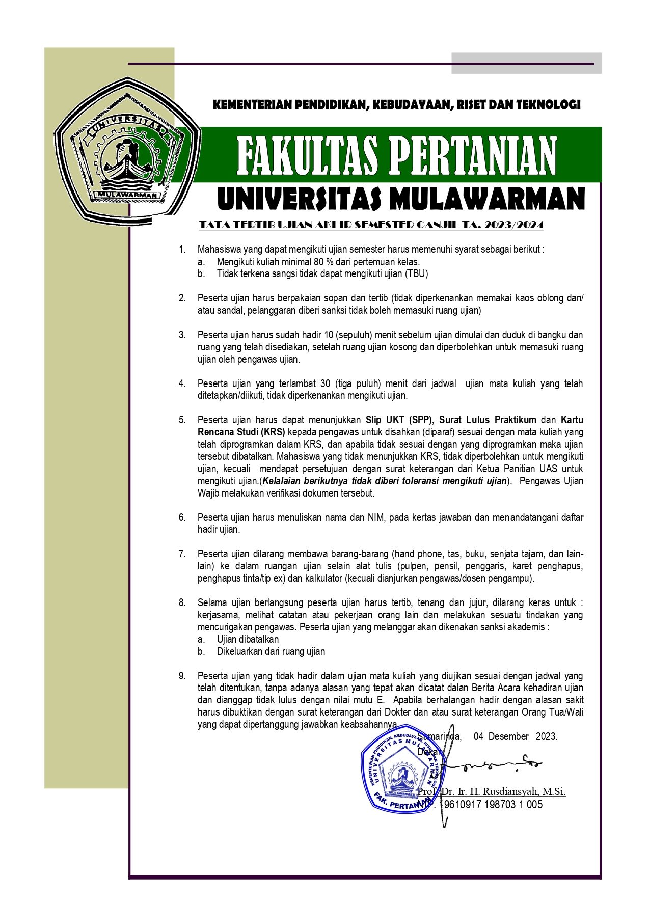 Tata Tertib & Jadwal Ujian Akhir Semester (UAS) Ganjil Tahun Akademik 2023/2024