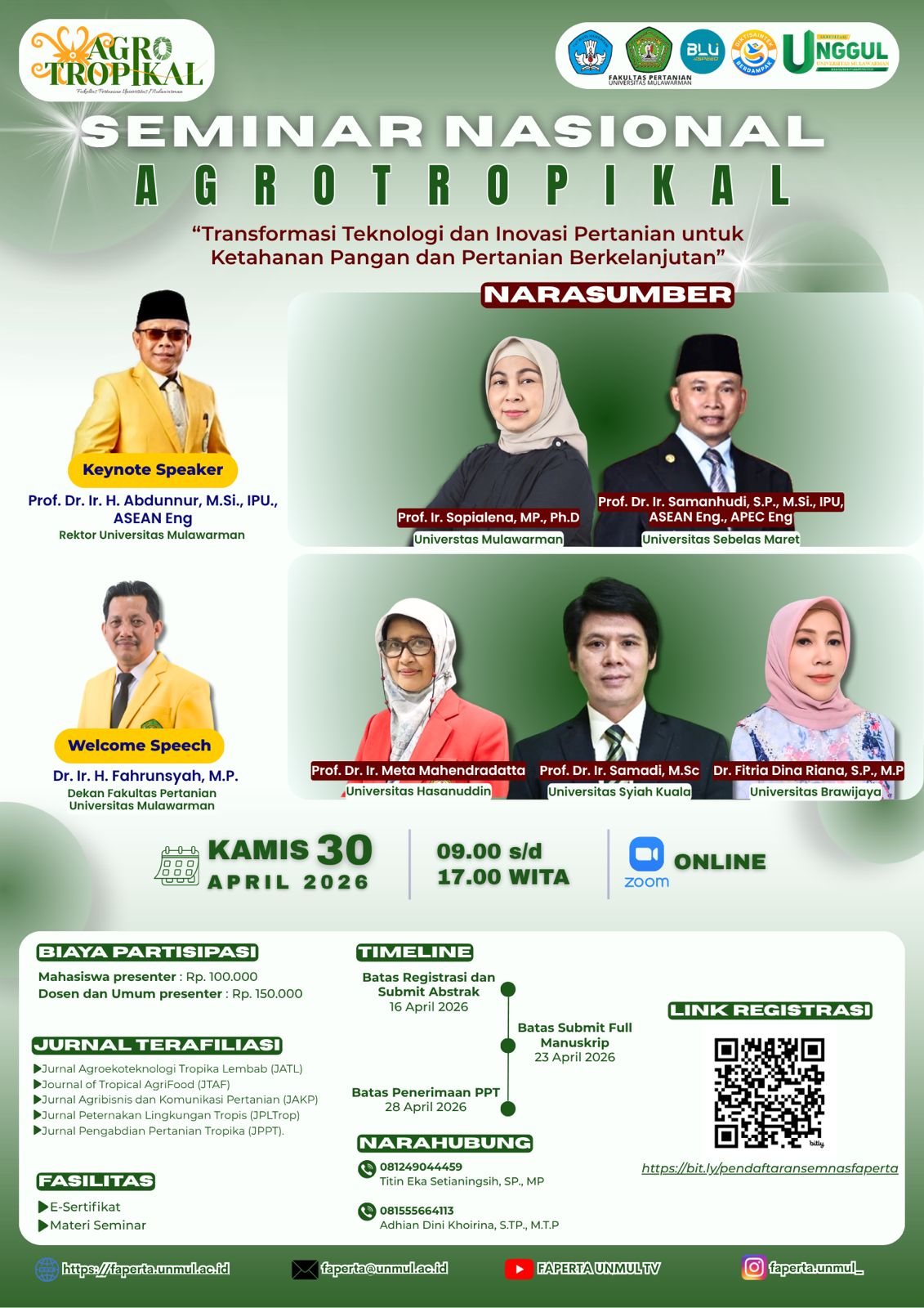 SEMINAR NASIONAL AGRO TROPIKAL 2026 : Transformasi Teknologi dan Inovasi Pertanian untuk Ketahanan Pangan Berkelanjutan