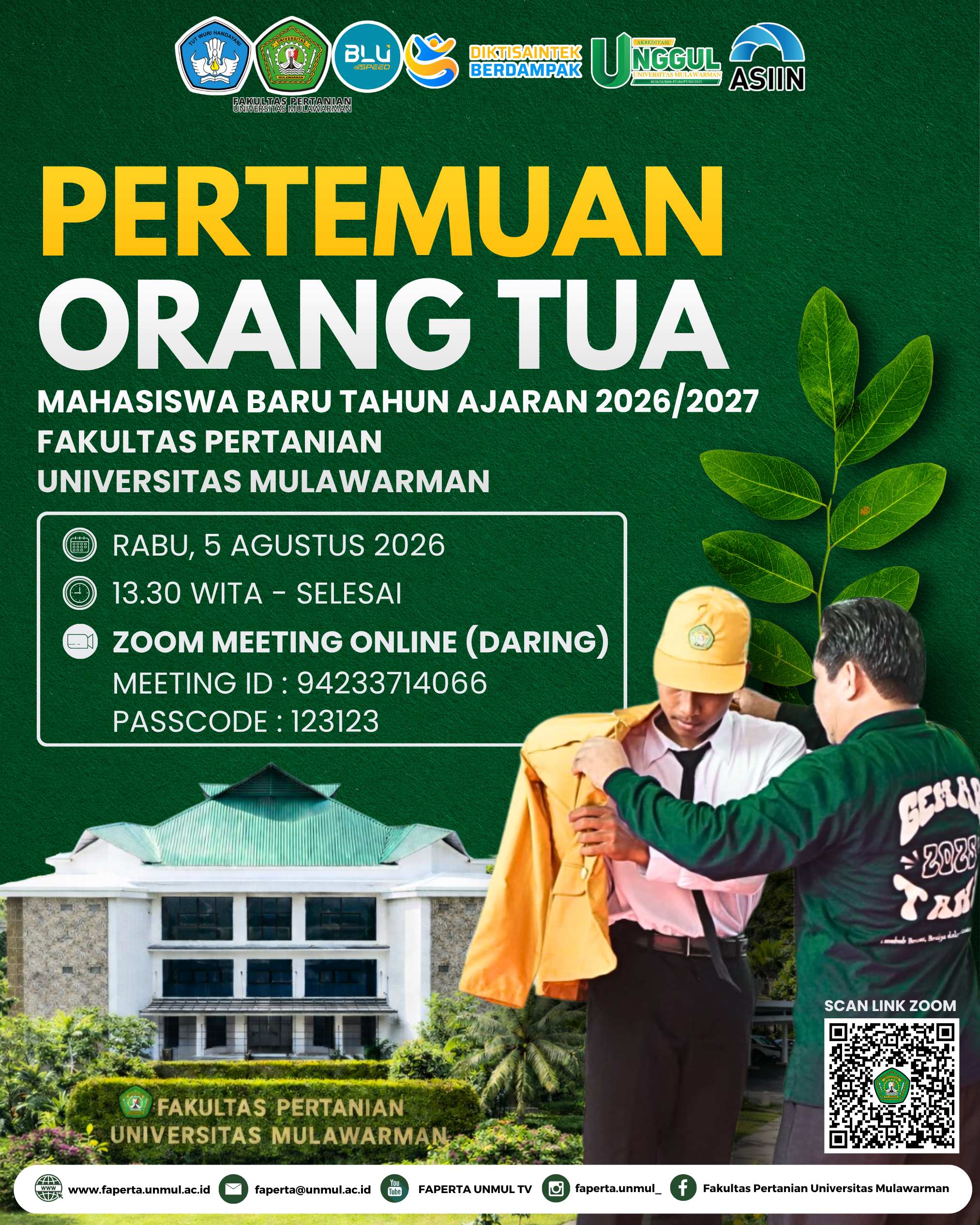 Pertemuan Orang Tua Mahasiswa Baru FAPERTA UNMUL Tahun Ajaran 2026/2027