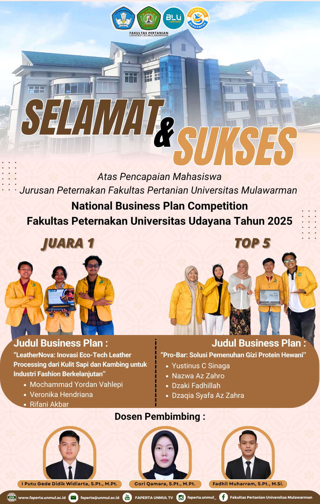 Selamat & Sukses Atas Pencapaian Mahasiswa Jurusan Peternakan Fakultas Pertanian Universitas Mulawarman "National Business Plan Competition Fakultas Peternakan Universitas Udayana Tahun 2025"