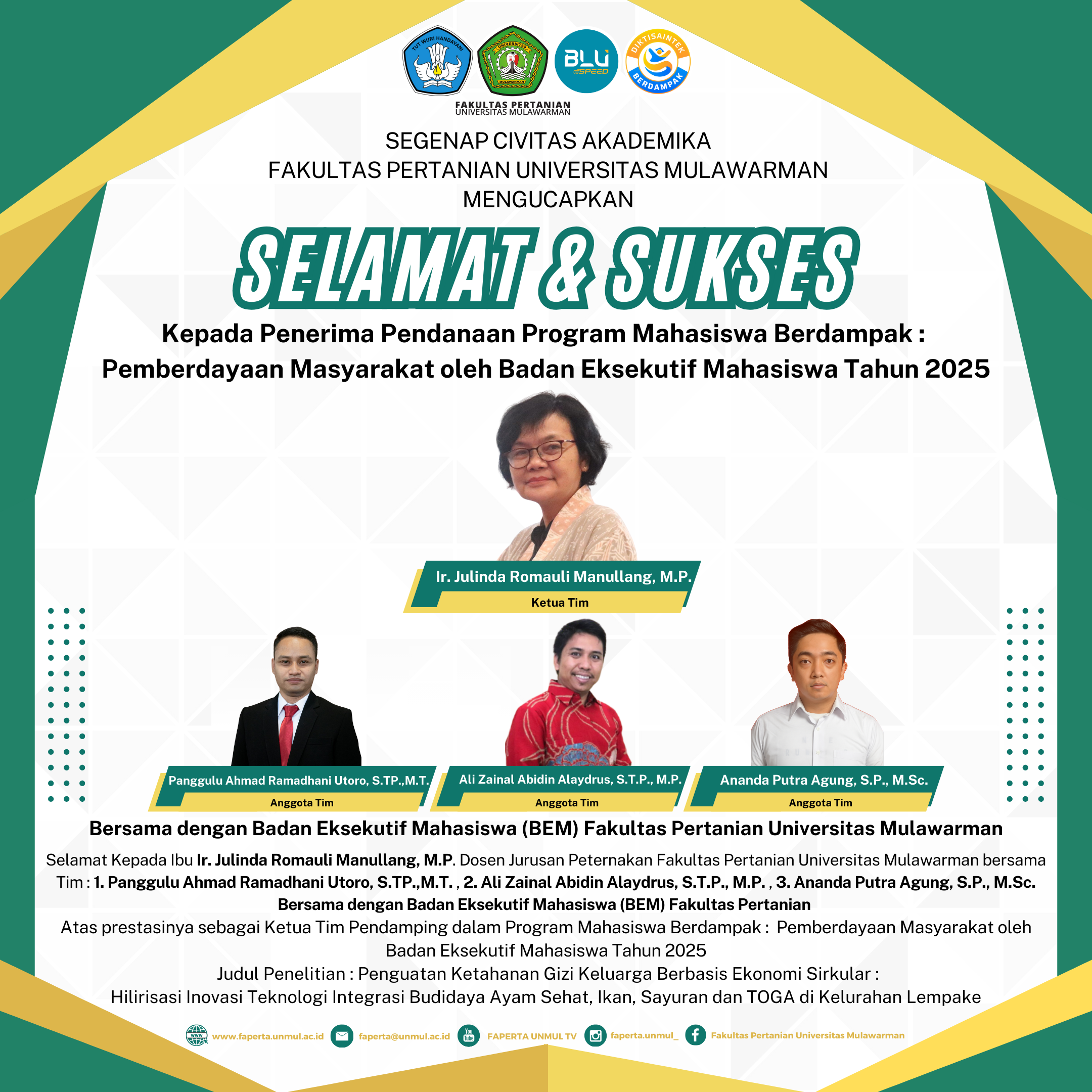 Selamat & Sukses Kepada Penerima Program Mahasiswa Berdampak: Pemberdayaan Masyarakat oleh Badan Eksekutif Mahasiswa Tahun 2025