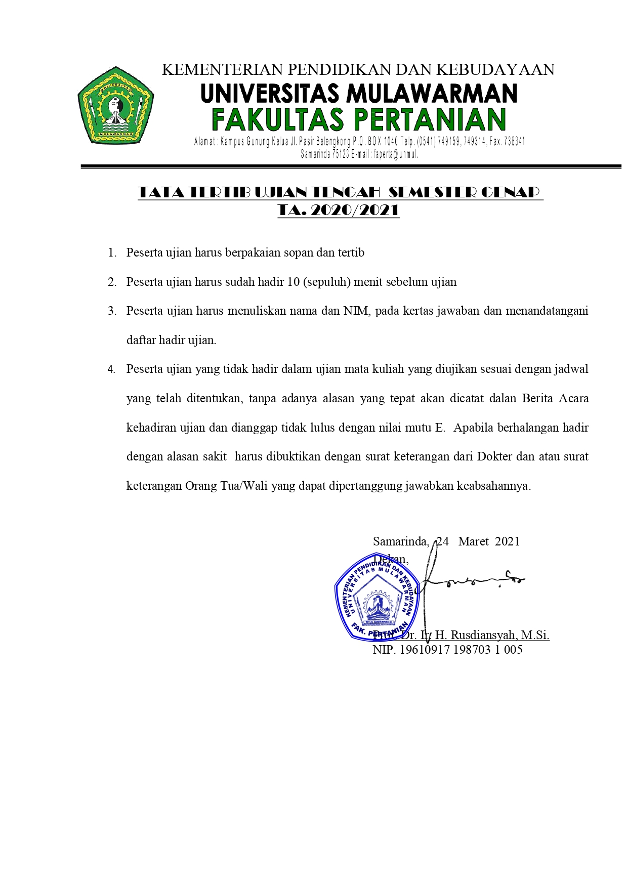 Tata Tertib Ujian Tengah Semester Genap TA. 2020/2021