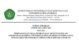 Surat Edaran Perpanjangan Masa Pembatasan Aktivitas Dalam Lingkungan Kampus Universitas Mulawarman (UNMUL)