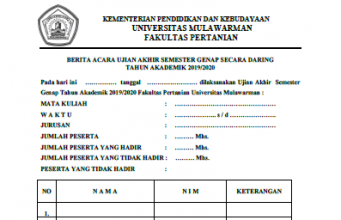 Berita Acara Ujian Akhir Semester Genap Secara Daring Tahun Akademik 2019/2020
