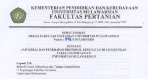 Surat Edaran Dekan Fakultas Pertanian Tentang Jam Kerja dan Penerapan Protokol Kesehatan di Lingkungan Fakultas Pertanian Universitas Mulawarman