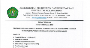 Surat Edaran Tentang Persiapan Menuju Tahapan Relaksasi Covid-19 dan Adaptasi Tatanan “Normal Baru” di Lingkungan Universitas Mulawarman
