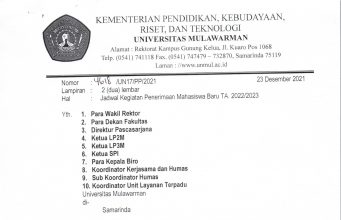 Jadwal Penerimaan Mahasiswa Baru Universitas Mulawarman Tahun 2022/2023